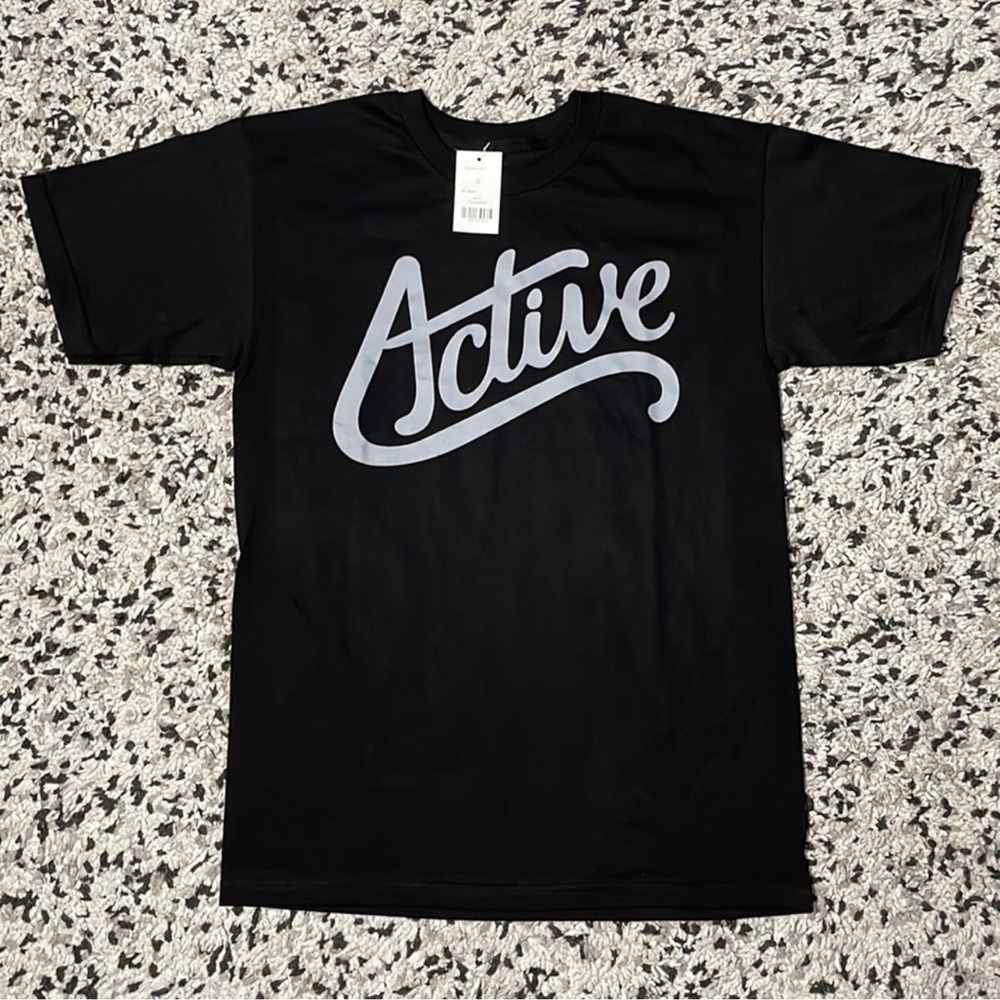 Active Ride Shop Tee Shirt Black Short Sleeve Cursive Logo Men's Size Small